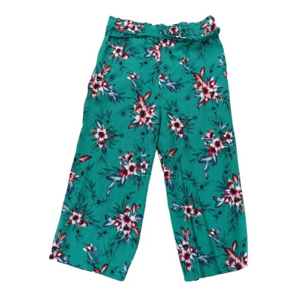 Candie's Pants Womens Size S Green Floral Loose Leg Cropped Fit 100% Rayon - Picture 2 of 5